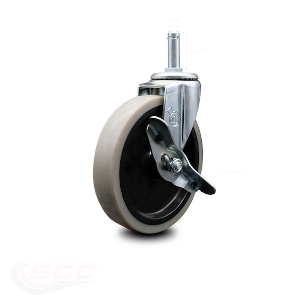5 Inch Thermoplastic Rubber Wheel 1-3/8 Grip Ring Stem Caster with Brake SCC